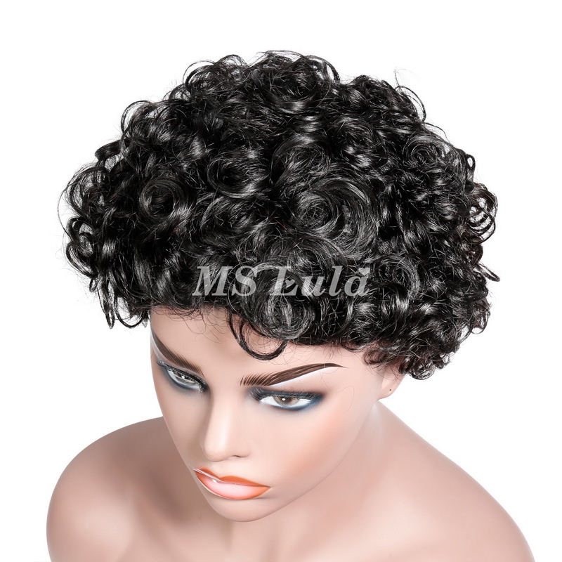 Natural Color Pixie Cut Human Hair Wig Machine-made Wig for Women - 图片 12